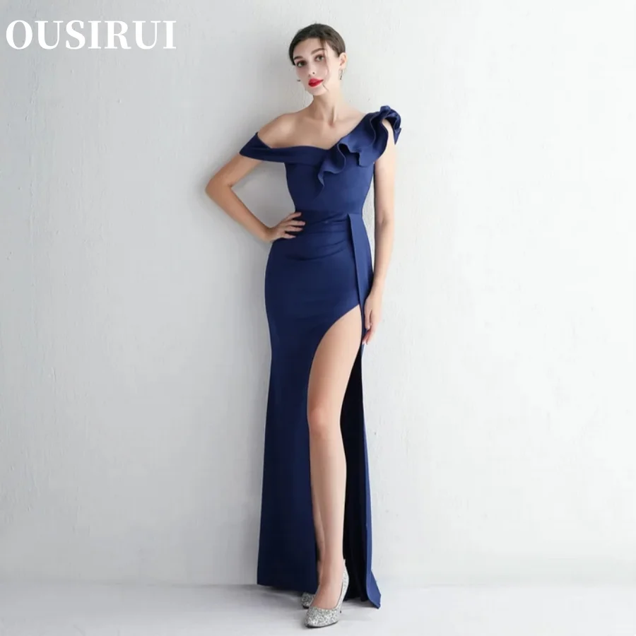 

OUSIRUI Prom Dresses One Shoulder Split Elegant Wedding Guest Dresses Women Satin Cocktail Bridesmaid Evening Party