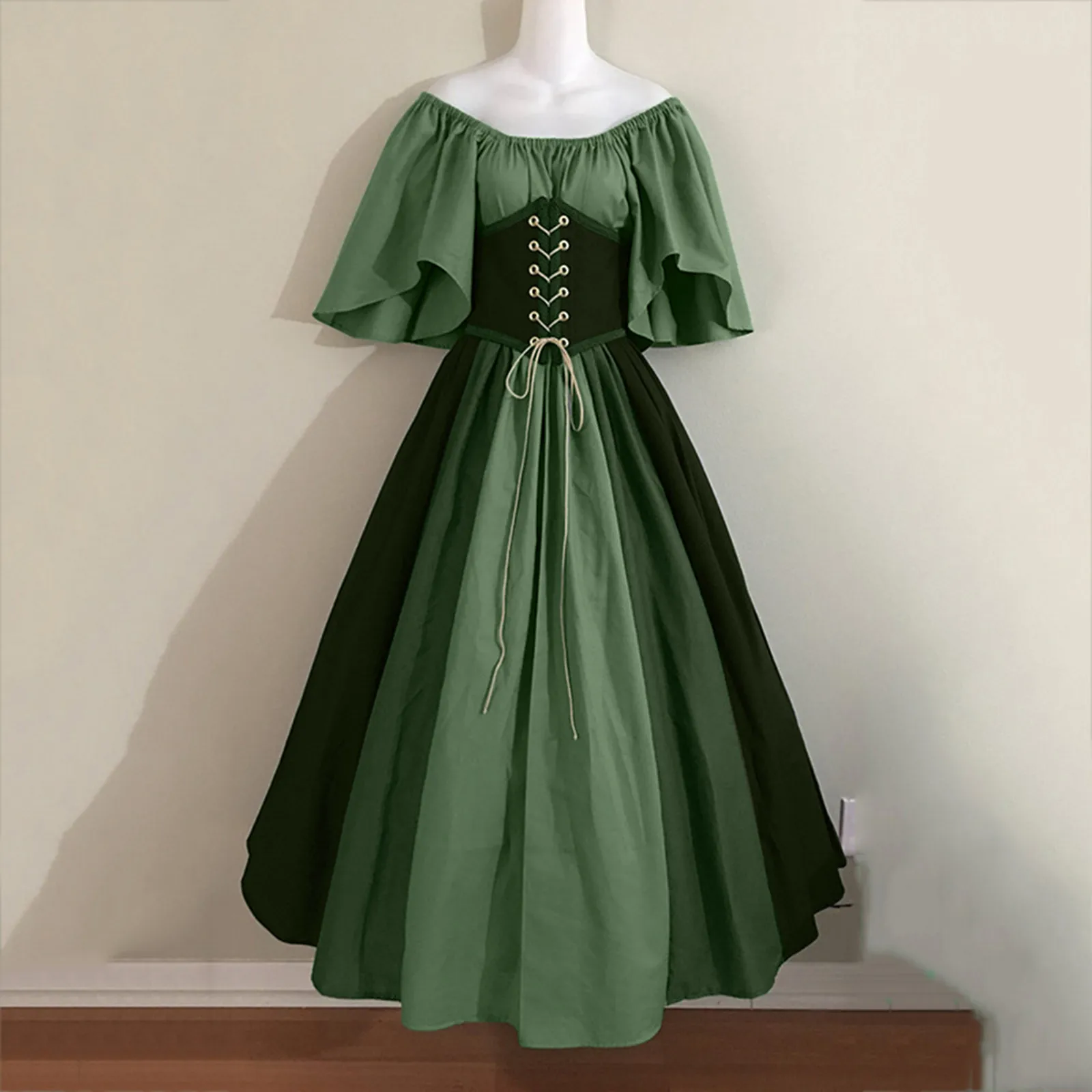 

Medieval Vintage Women Princess Dress Patchwork Waist Clincher Corset Tube Top Halloween Gothic Ruffles Gown Dresses