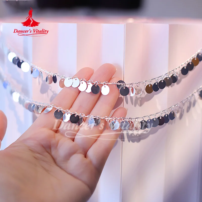 Accessori per la pratica della danza del ventre Catena per ombelico in metallo con paillettes per donne anziane Catena per la vita di danza orientale per adulti e bambini