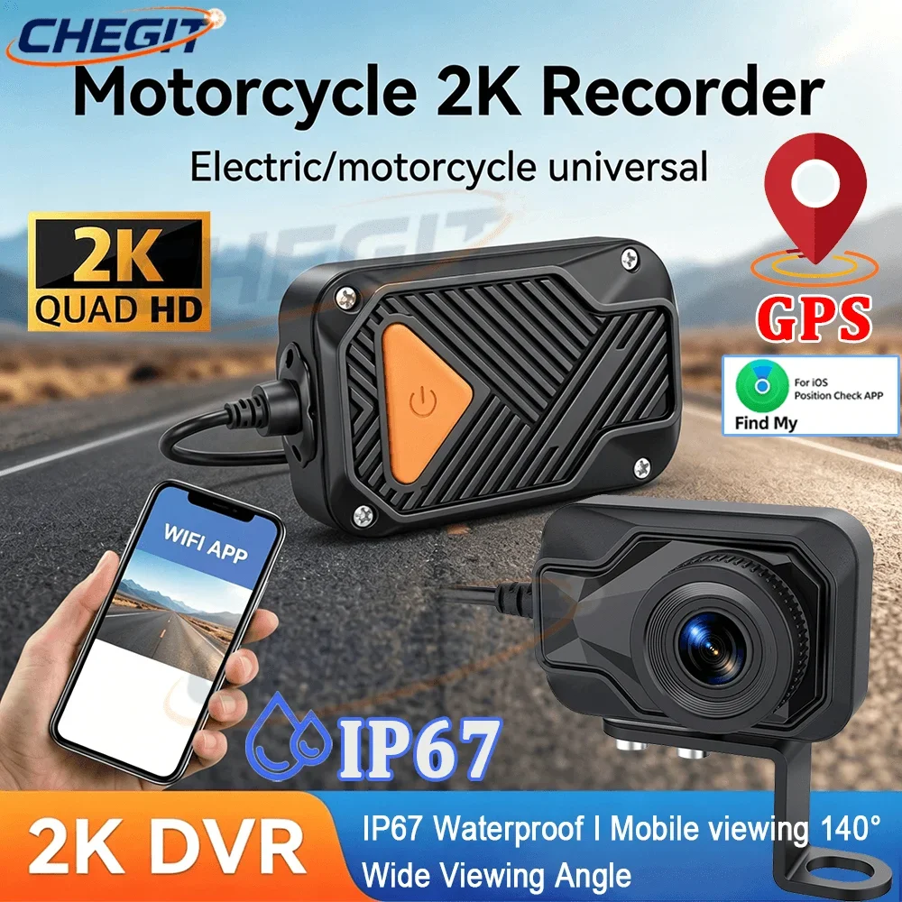 

Motorcycle DVR 2K HD WiFi & APP Waterproof IP67 Loop Recording Camera HD Video Recorder Mountain Electric Bike Bicycle Motor