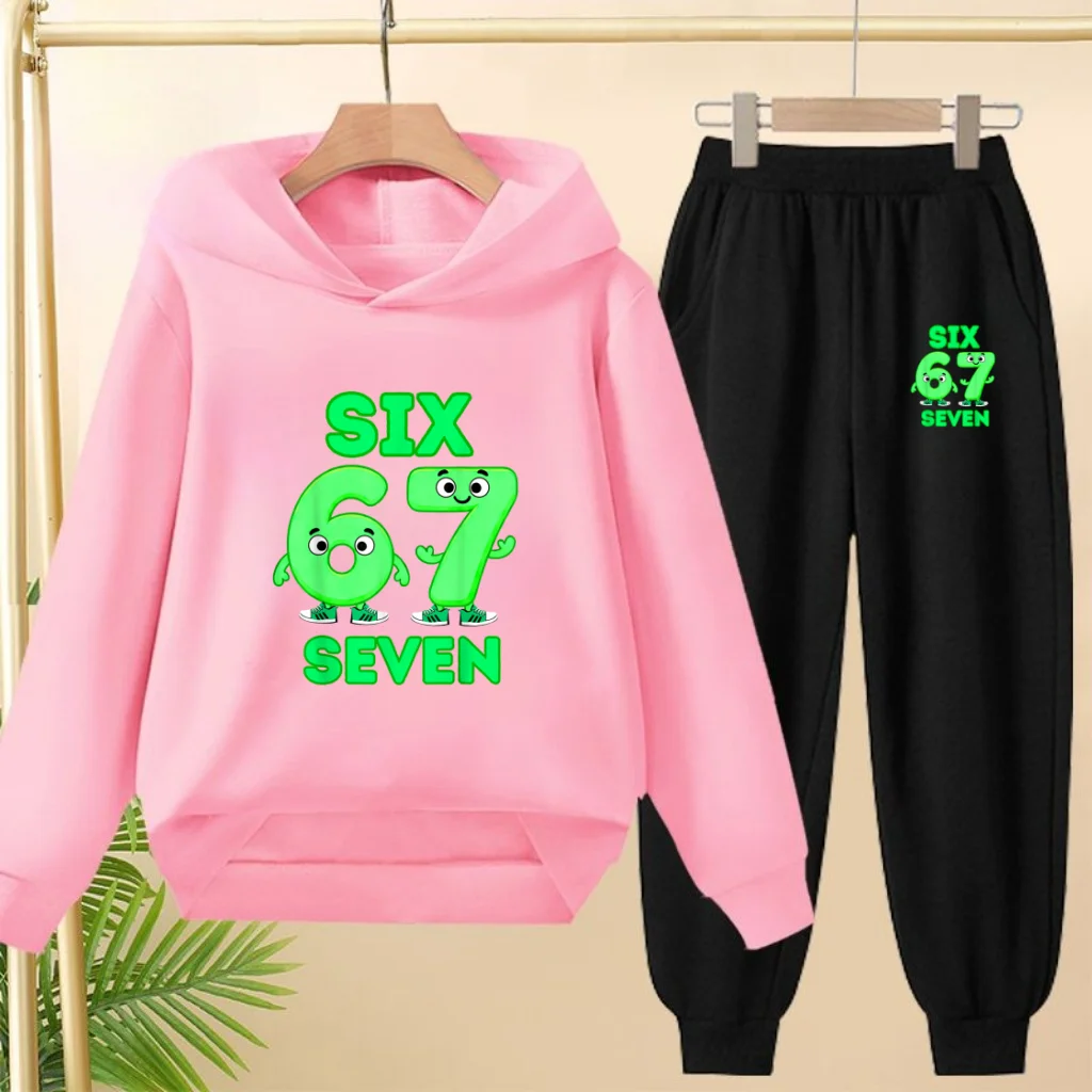 

Spring Autumn Tracksuit Fashion 67 Print Kids Clothes Hoodie+Pants Suit 2pcs Set Boy Girl Toddler 3-12Yrs Children Holiday Gifts