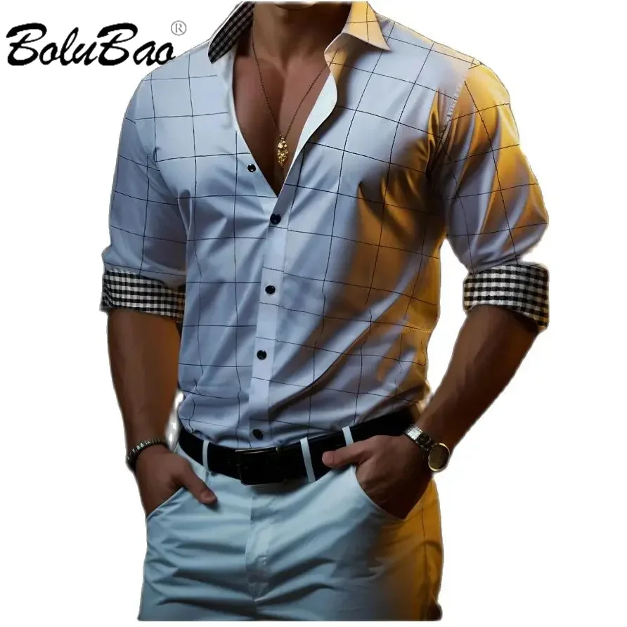 

BOLUBAO 2024 Outdoor Casual Shirt For Men Plaid Slim Fashion Top High Quality Design Selling Business Shirt For Men