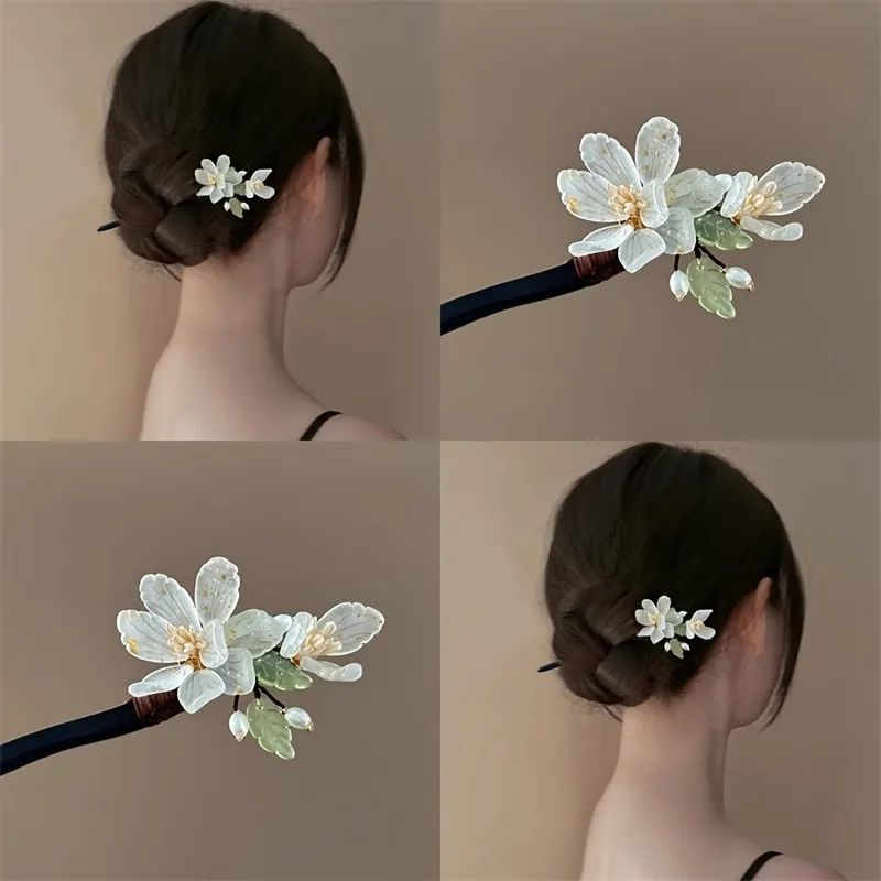 1PC New Chinese Magnolia Flower Ball Shaped Bun Braided Hair Wooden Hairpin Niche Design Elegant Temperament Cheongsam Headwear