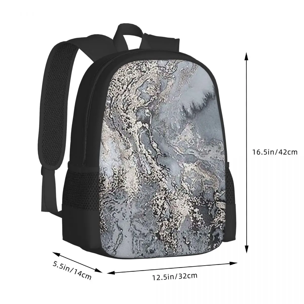 Grey And Silver Marbl Student Backpack School Bag Hiking Travel Daypack for Boys Girls Fashion Bookbag Shoulder Bags