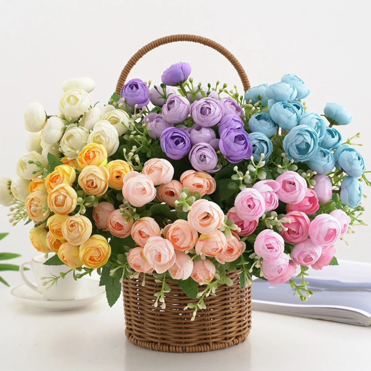 Silk Artificial Flower Tea bud Rose Wedding Bridal Bouquet Home Vase Christmas Decorative Garland Festival Diy Gift box Hot sale