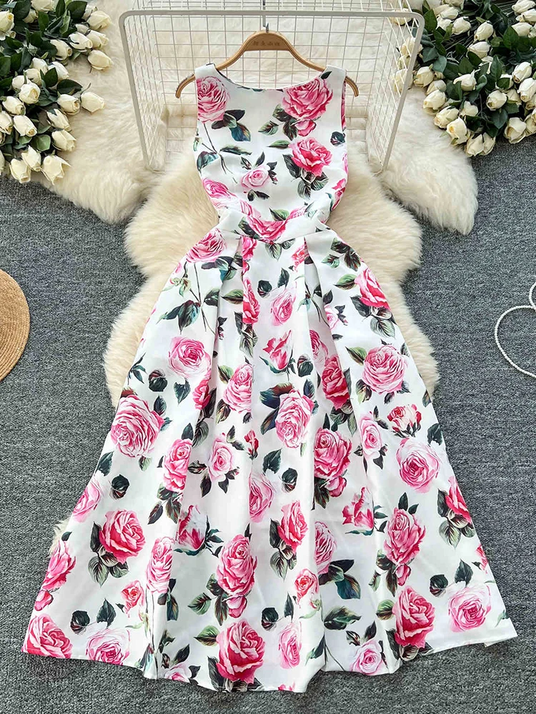 

Spring Summer Sleeveless Printed Fluffy Party Dress for Women New European American Fashion Retro Birthday Party Dress S51