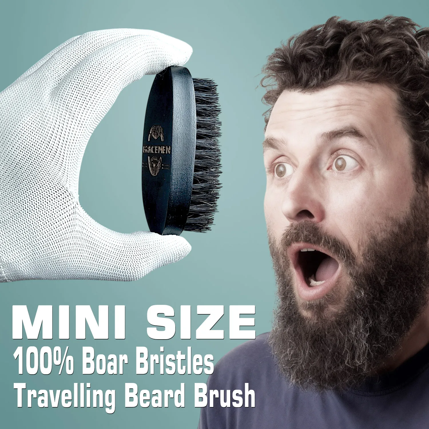 Gracemen Mini Beard Brush Black Color Wood Handle Boar Bristle Hair Shaving Brush Stylist Pocket Small Size for Travel
