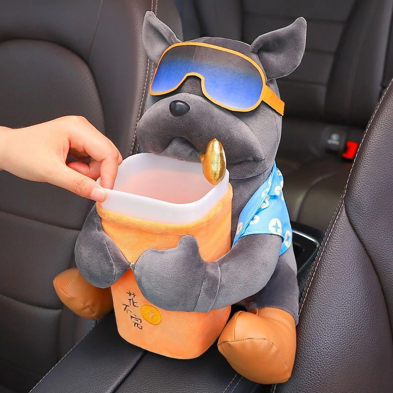 Car Mounted Creative Animal Cartoon Tissue Box Armrest Box Garbage Can 2 In 1 Tissue Bag Multi-functional Storage Bag For Car