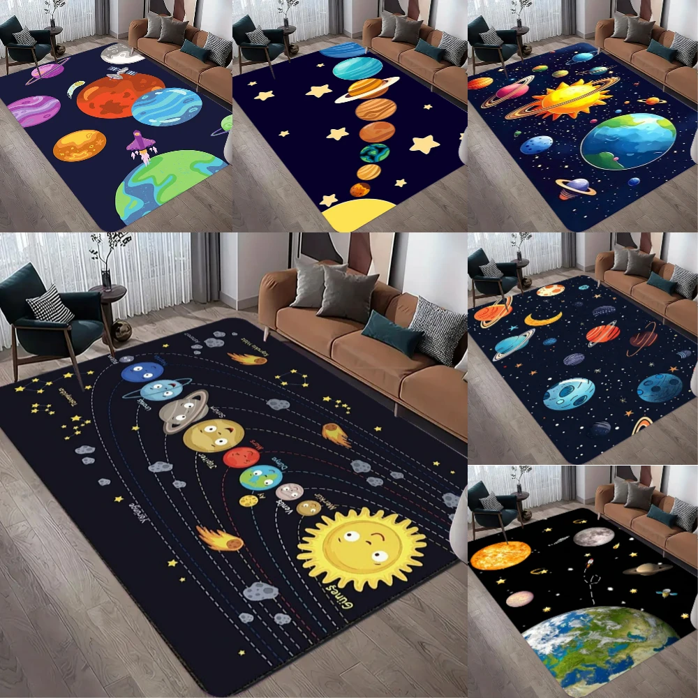 Alfombra interactiva con sistema Solar, alfombra 3D con planeta espacial, alfombra de juego para habitación de niños, decoración educativa para el suelo del hogar, felpudo de entrada