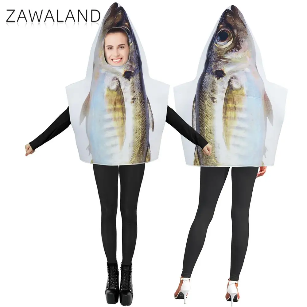 Zawaland Decapterus Maruadsi Costume Halloween Party Suits Women Funny Fish Disguise Adult Purim Carnival Party Clothes 85x67cm