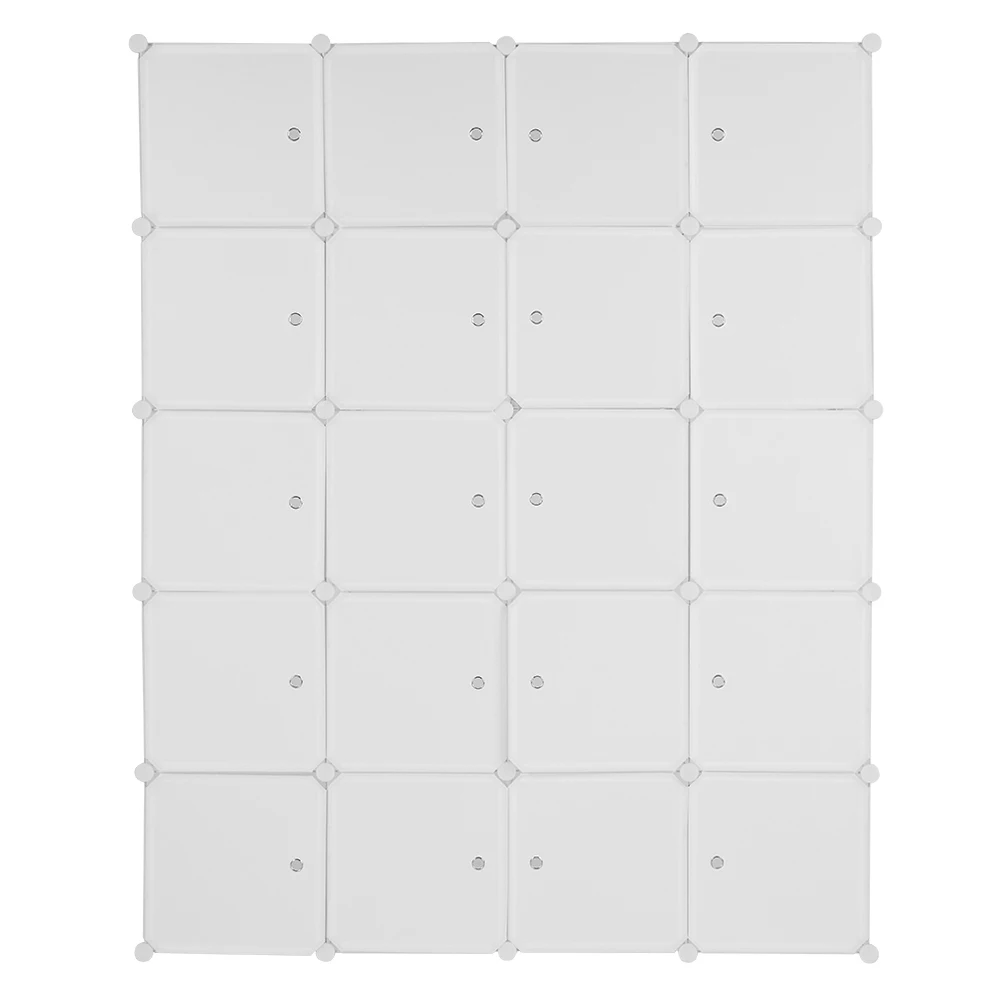 20 Cube Organizer Stackable Plastic Cube Storage Shelves Design Multifunctional Modular Closet Cabinet with Hanging Rod White