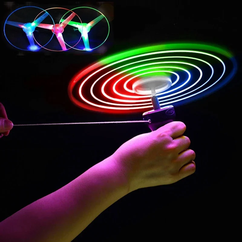 

1PC LED Luminous Flying Disc Launcher Portable Handheld Pull String Flying Saucer Outdoor Sports Games for Kids Birthday Gifts