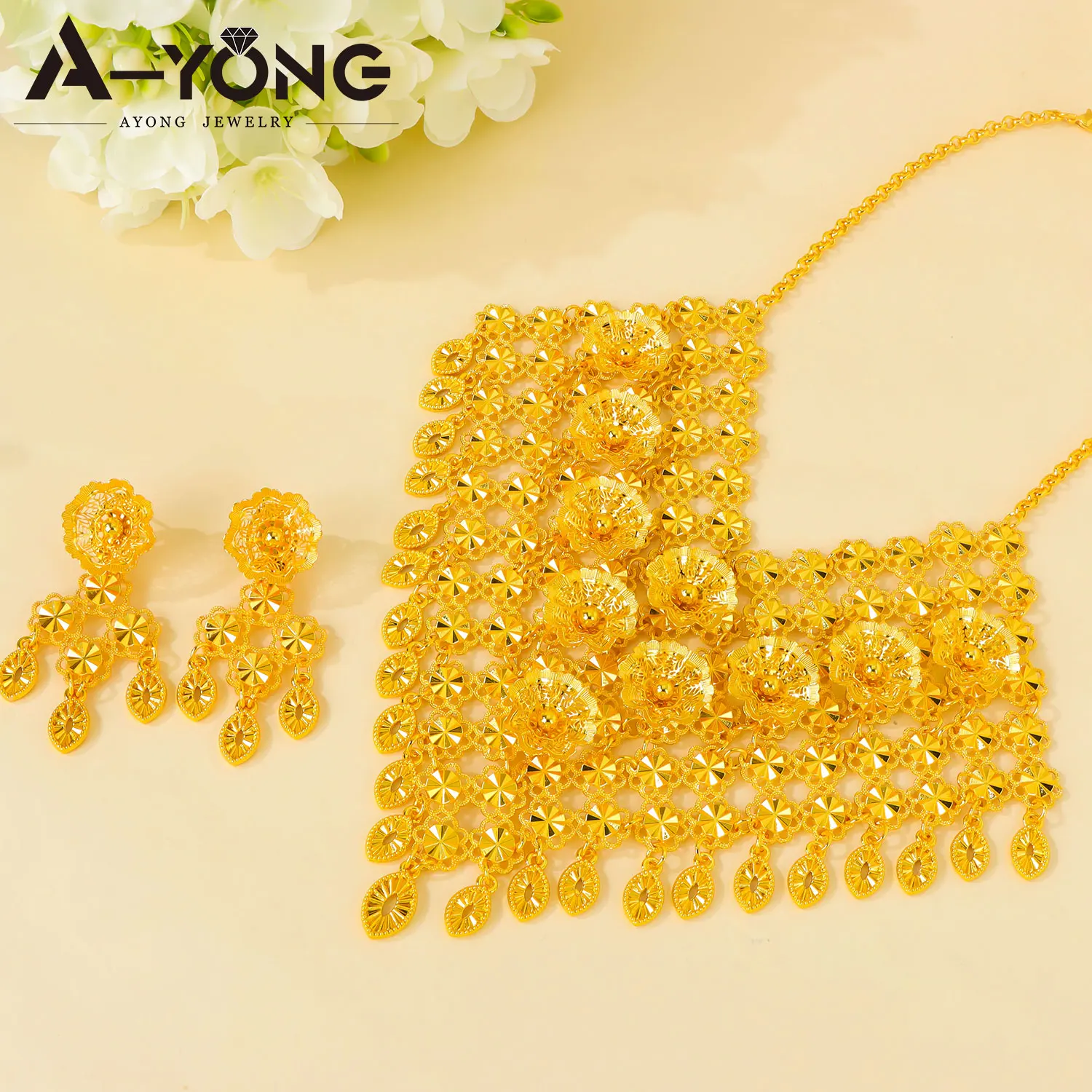 Luxuriöses Afrikanisches Traditionelles Schmuckset Äthiopische Goldfarben Ethnische Halskette Ohrringe Habesha Frauen Braut Hochzeitsschmuck – Detail 9