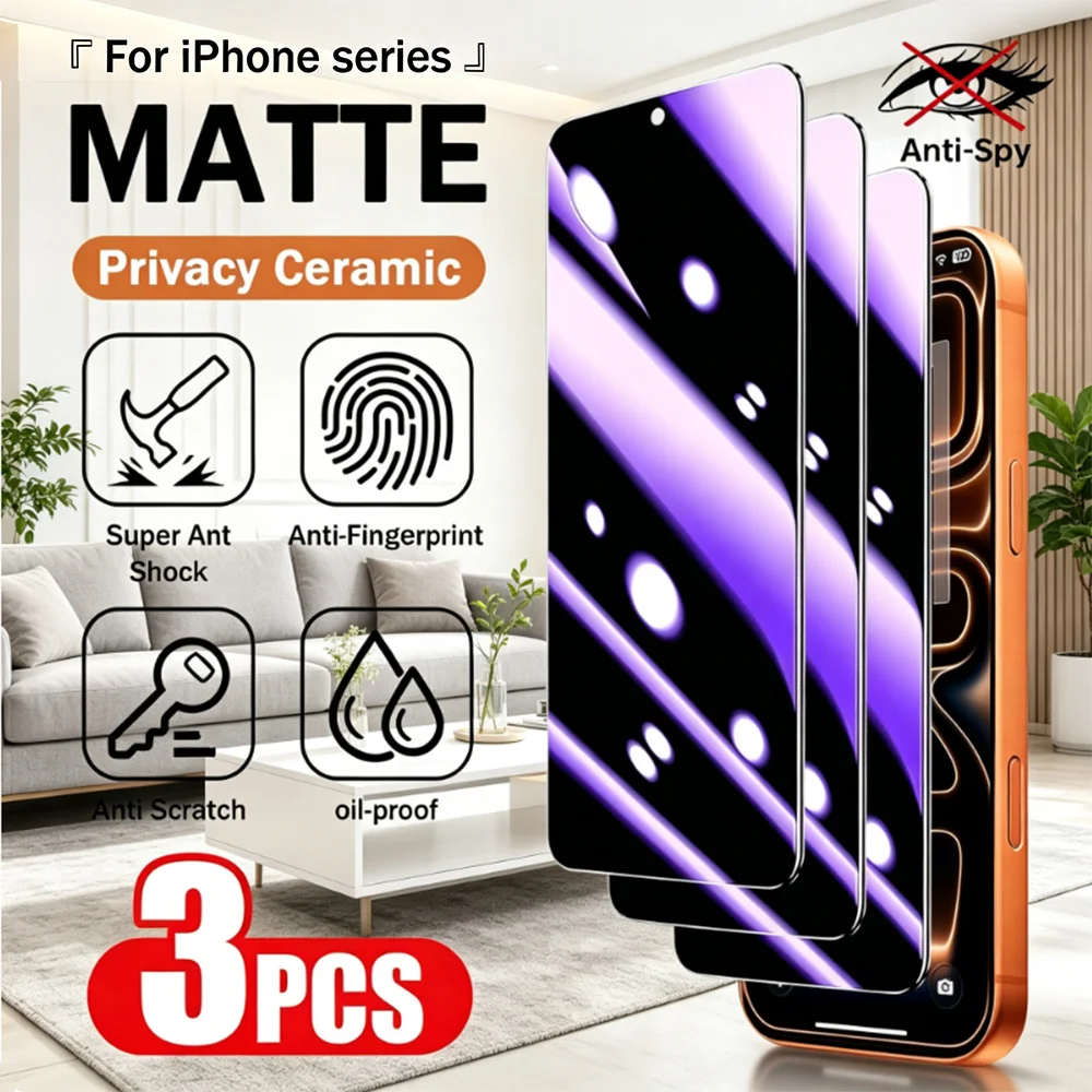 NNBILI 3pcs Full Coverage Matte Privacy Screen Protector, Anti-Blue Light & Eye Protection, For iPhone 17 16 15 14 13 12 Pro Max