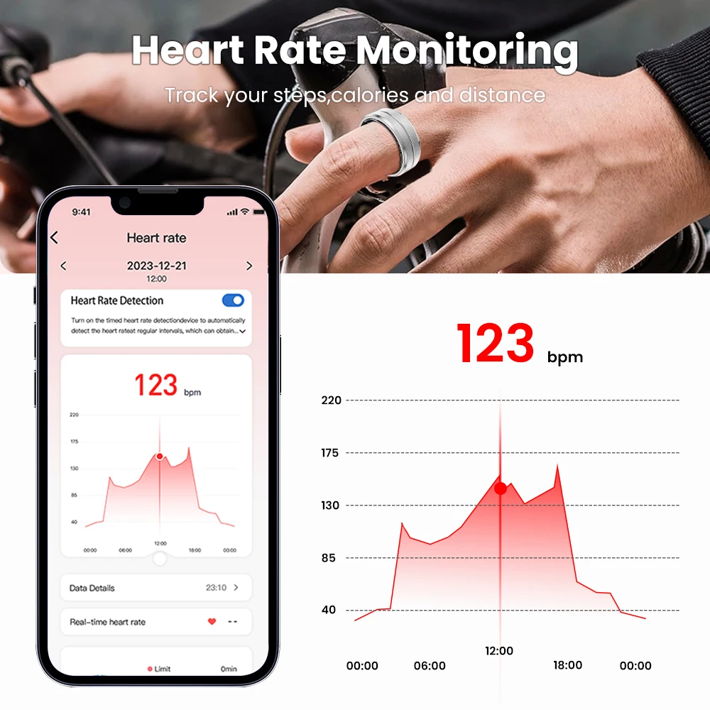 AVATTO Smart Ring Military Grade Titanium Steel Shell Health Monitor Photo Control IP67 Waterproof Multi-sport Modes
