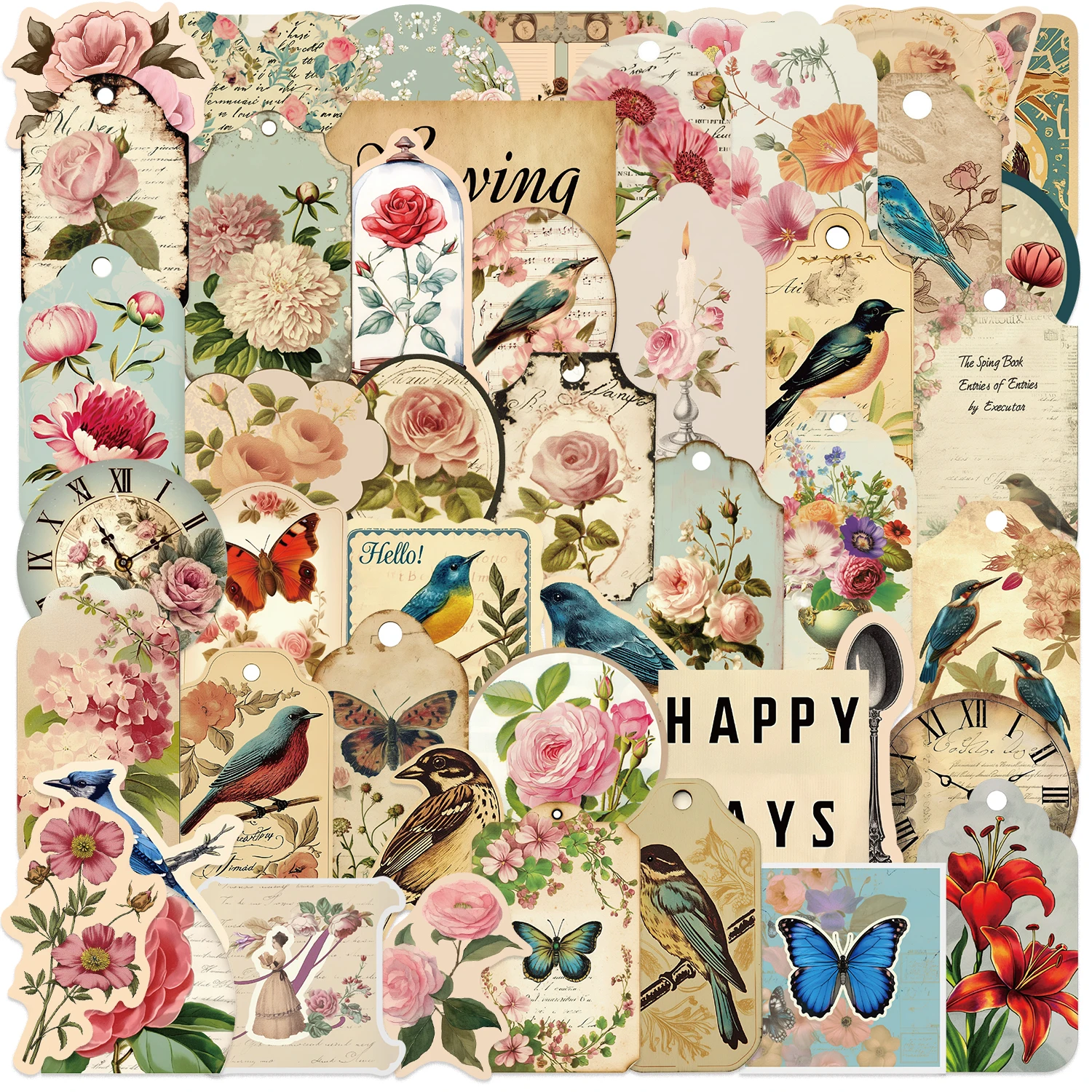 52pcs 크리 에이 티브 스크랩북 레트로 오래된 쓰레기 종이 재료 종이 조합 키트 DIY 핸드 계정 워터 컵 전화 케이스 잡지