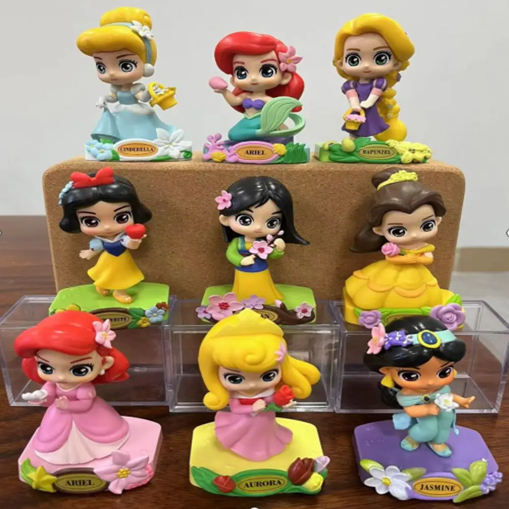 8/9Pcs Disney Kawaii Q Snow White Princess Action Figure Ariel Belle Rapunzel Mermaid Toys Models Girls gift