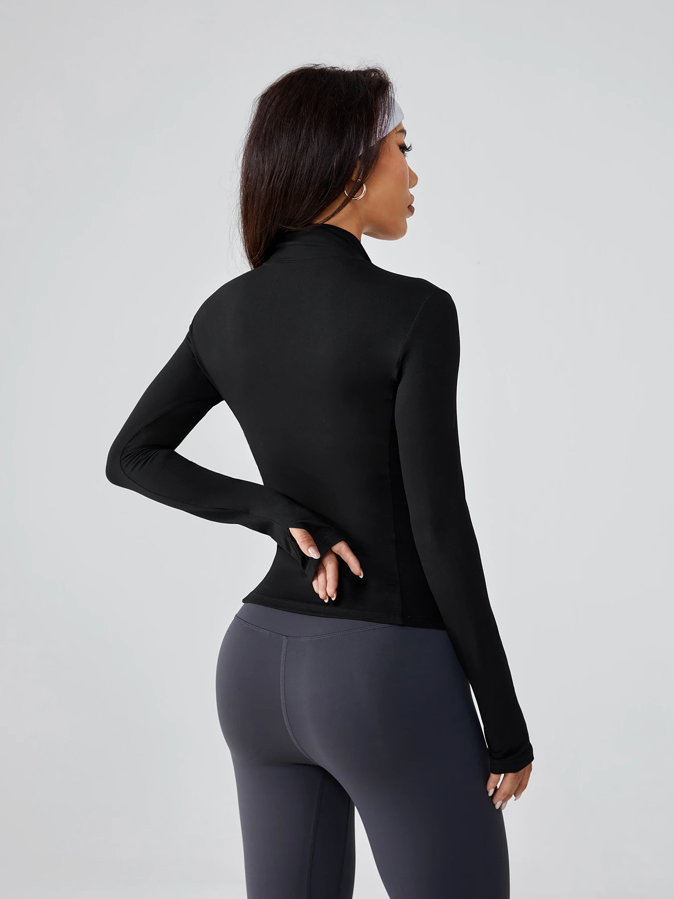 Women's Stretchy Zip-Up Yoga Jacket - Long Sleeve Activewear for Running & Gym (Euro-American Style)