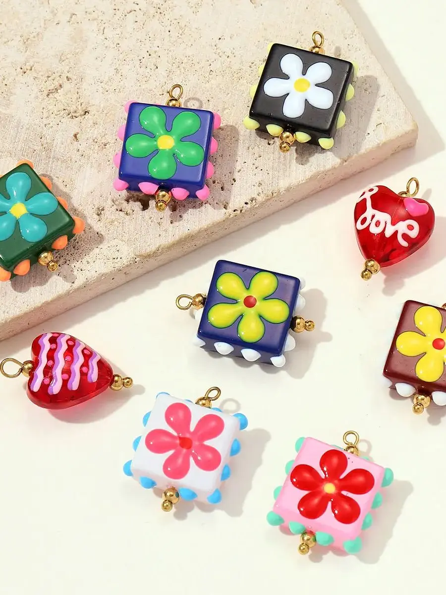 3 pièces/lot en acier inoxydable verre au chalumeau marguerite fleur collier pendentif amour coeur bricolage boucle d'oreille breloques femmes glaçure colorée bijoux