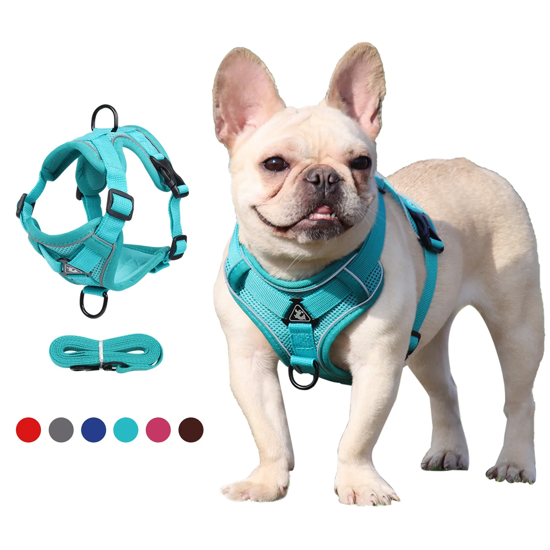 No Pull Dog Harness and Leash Set Adjustable Pet Harness Vest For Small Dogs Cats Reflective Mesh Dog Chest Strap French Bulldog