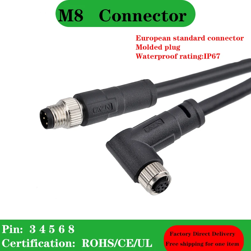 

Hot-selling Meters M8 Straight Right Angled 3 4 5 6 8Pins Unshielded 26AWG PVC PUR Moulded Leads Female Cable Connector