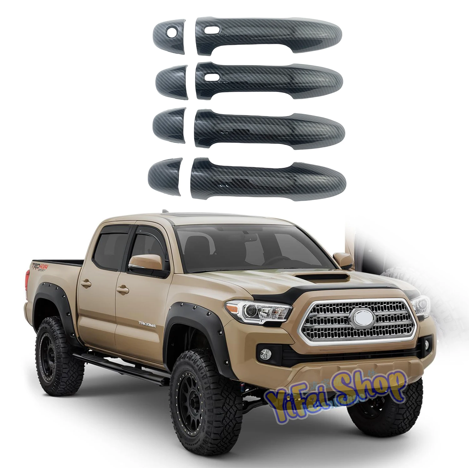 

8pcs ABS Carbon Chrome Black Car Accessory Door Handle Cover Trim Paste Style For Toyota Tacoma 2016 2017 2018 2019 2021