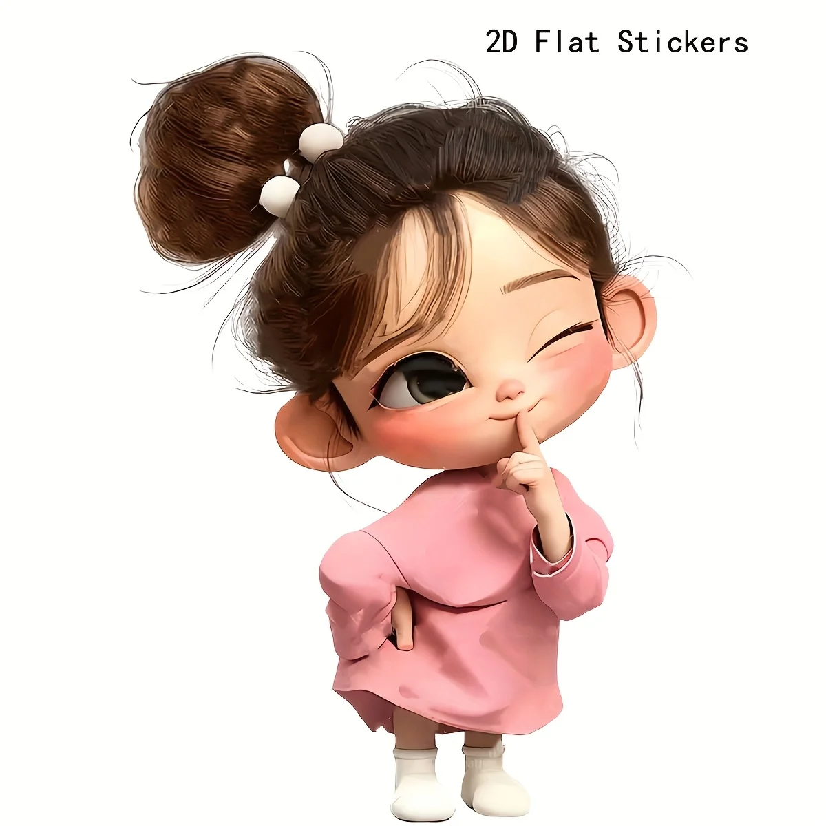 1Pc Wink High Bun Pink Outfit Girl Vinyl Sticker, Cute Decal for Car Motorcycle Laptop Window Water Bottle Helmet Luggage Wall