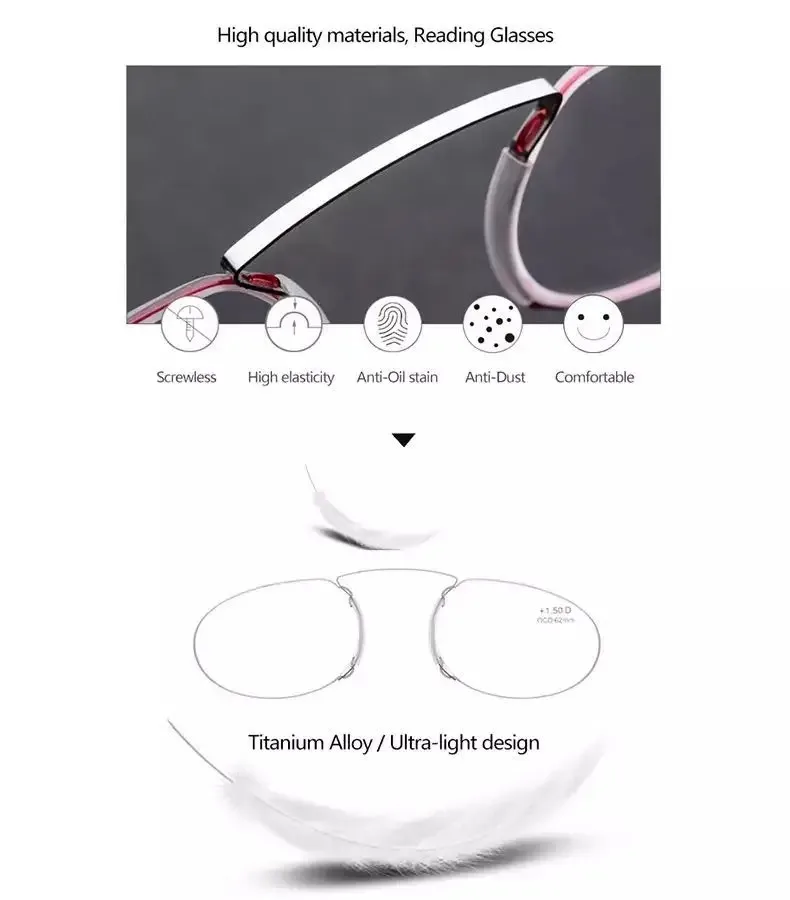 Randlose Schaumstoff-Lesebrille, Nasenclip auf Mini, für Männer und Frauen, Pince-Nez, tragbare Lupe, oval, mit Etui +1+1,5+2+2,5+3 – Detail 4