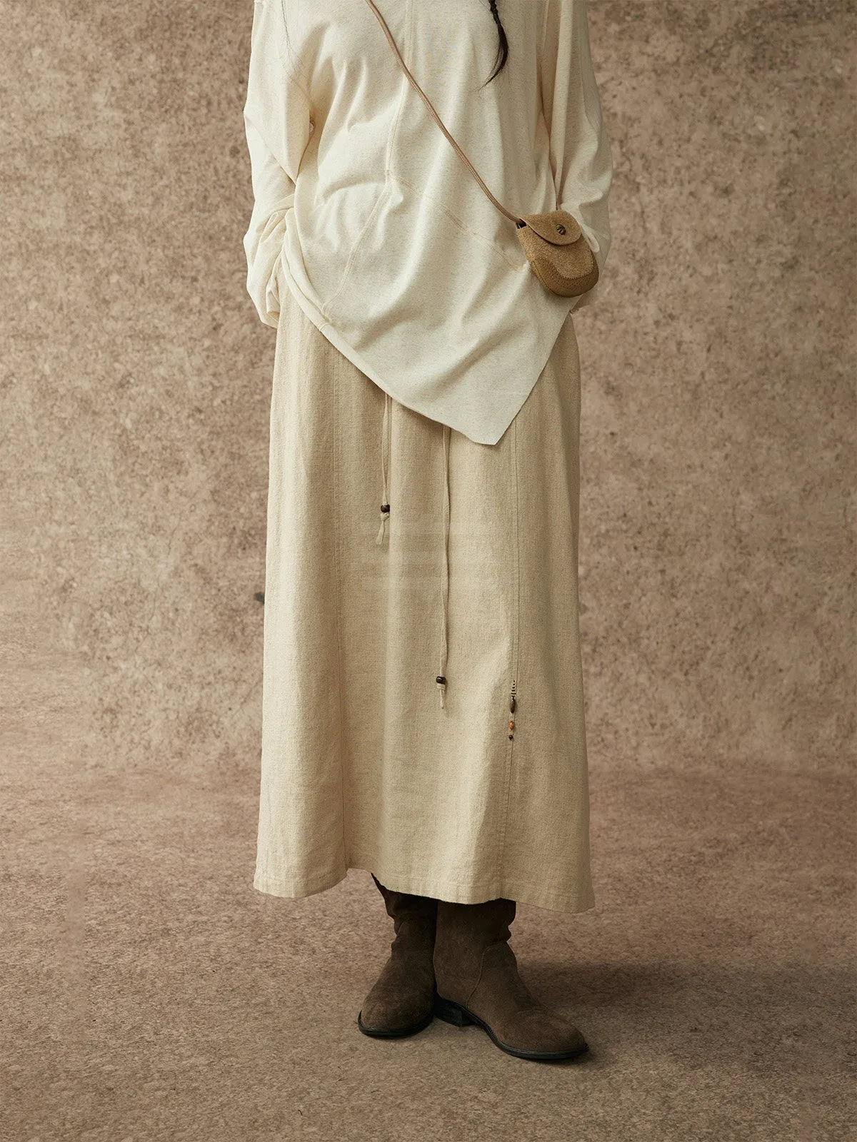 

Юбка А-силуэта ручной работы alpa Lew с бисером, из льняной ткани, с простым дизайном в виде капель дождя, классическая, женская, со средней талией, прямого кроя