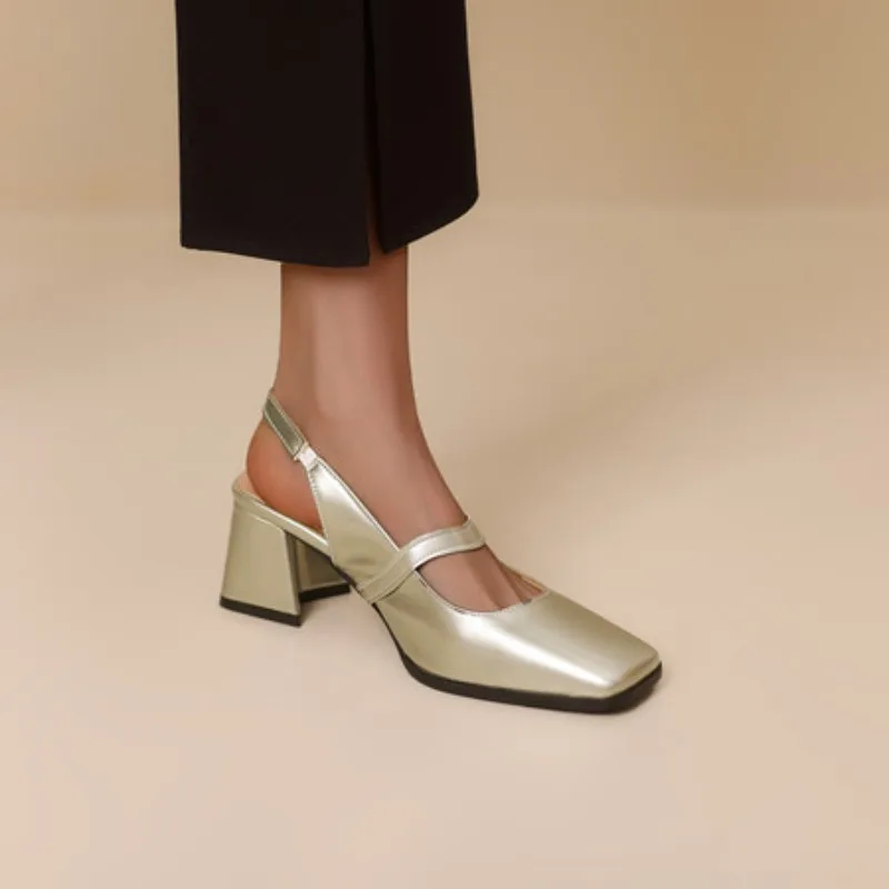 

Новое поступление, модные женские туфли-лодочки, сандалии с открытой пяткой, лакированная кожа с квадратным носком, туфли Мэри Джейн на высоком каблуке, женские туфли золотого, серебряного цвета