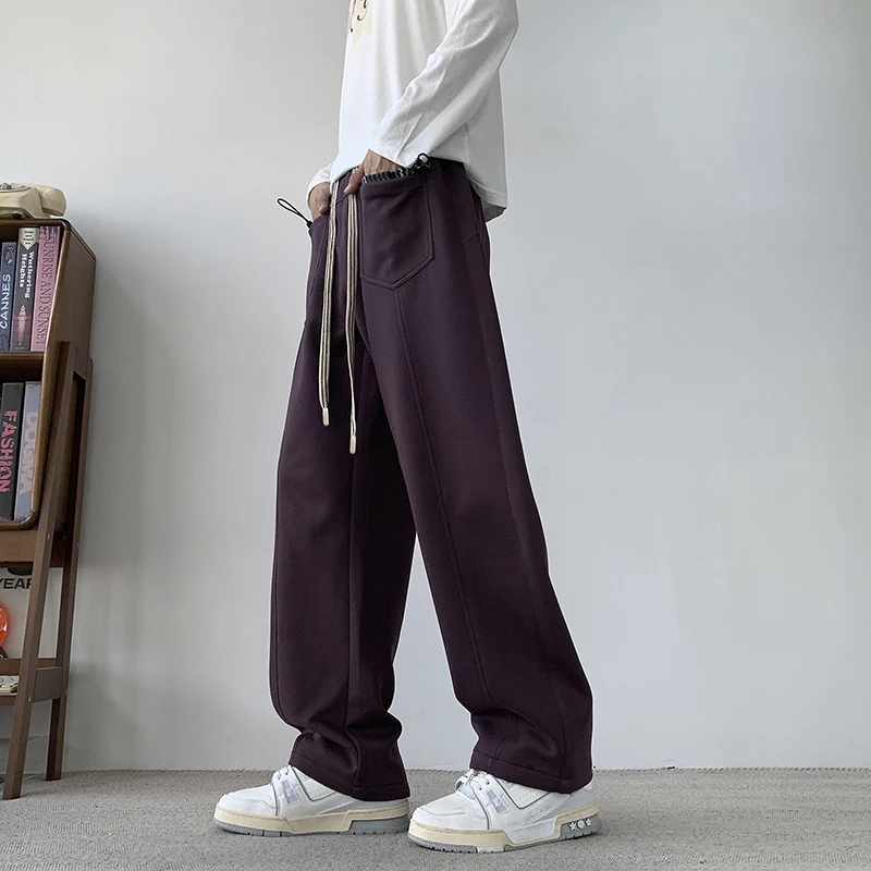 

2026 Spring Plus size Solid Color Knitted Sanitary Pants Men's Loose Large Casual Pants Versatile Straight Leg Wide Leg Pants