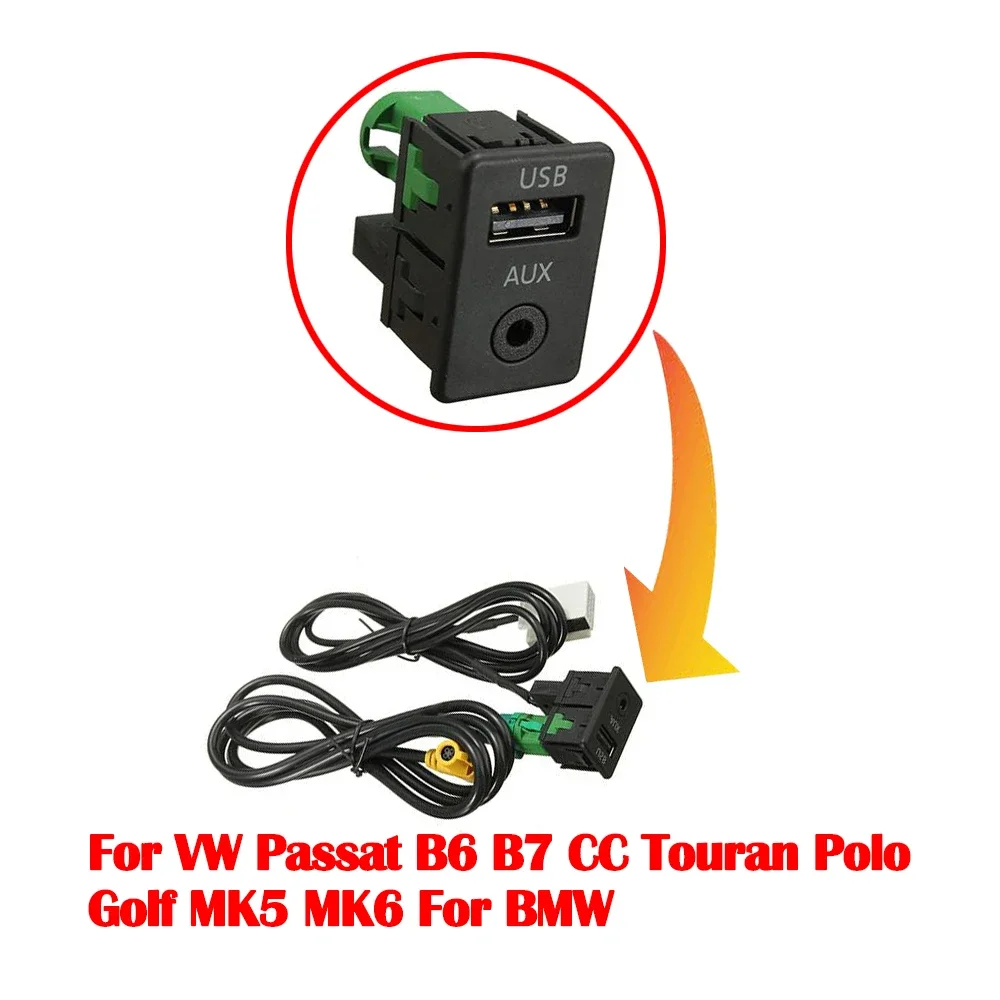 1Lot AUX Switch Socket Cable Connector USB Port Adapter For VW Passat B6 B7 CC Touran Polo Golf MK5 MK6 For BMW 3CD035249A