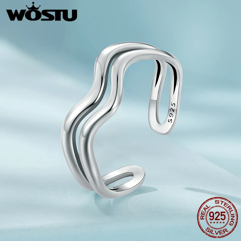 

WOSTU Original 925 Sterling Silver Double Wavy Ring for Women Party Wedding Dating Simple Gift Fine Jewelry Certificated Silver
