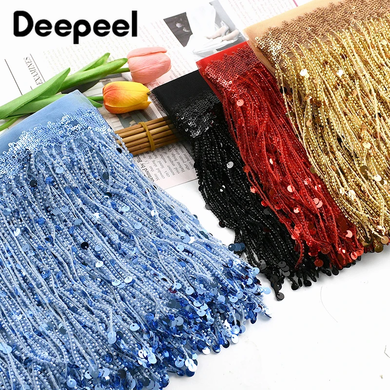 

1Meter 20cm Sequins Fringe Tassels for Curtain Sofa Decor Lace Trim Latin Dress Beaded Garment Tassel Fringes Sewing Accessories