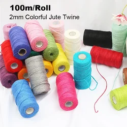 100M/Roll 2mm Colorful Jute Twine Natural Burlap Hessian Cord Vintage Jute Rope DIY Craft Gift Wrapping Wedding Party Decor Cord