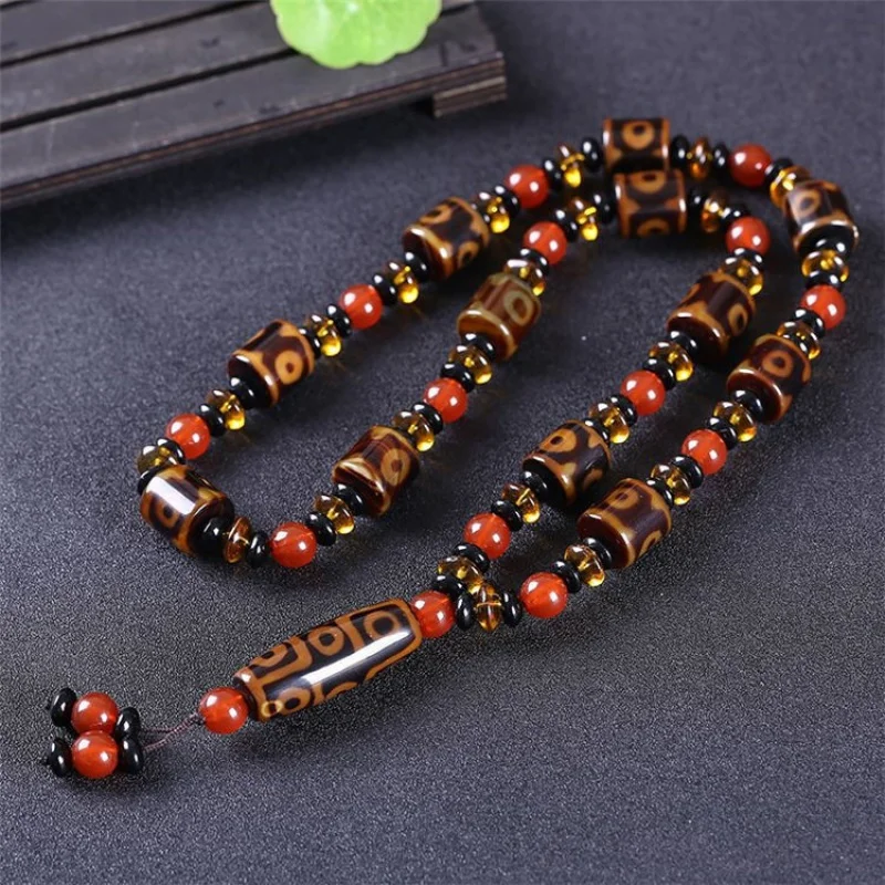 Tibet Three Nine Eyes Sky Beads Agate Necklace Pendant Ornaments Sweater Chain