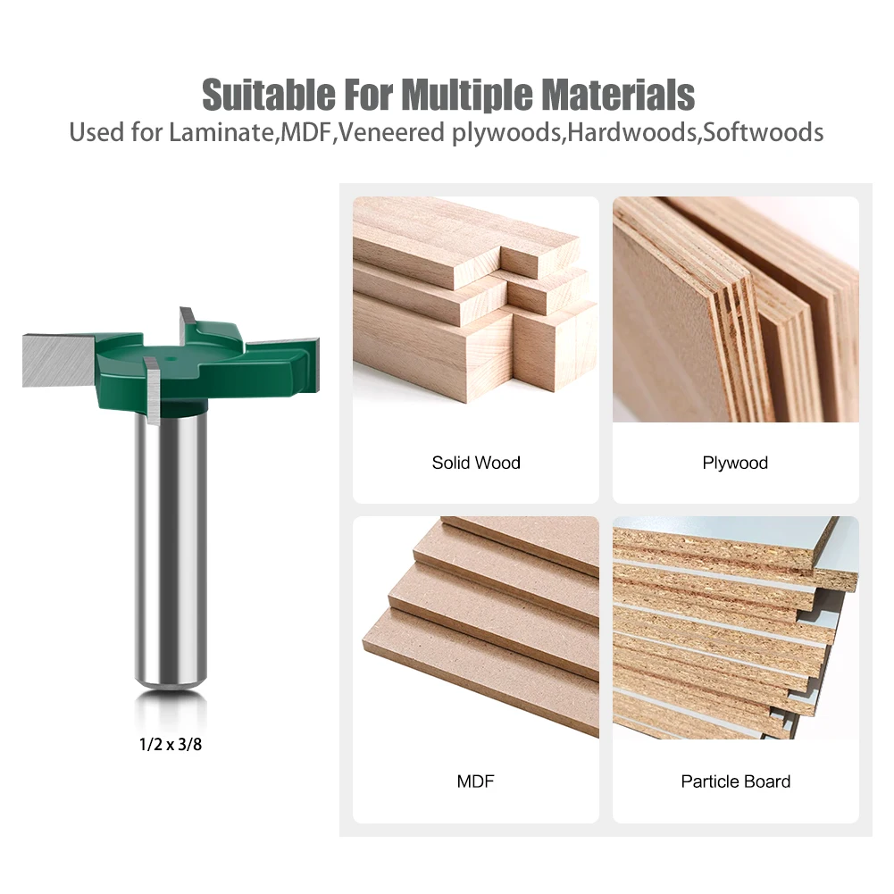1/2" 12mm Shank 4 Edge T Type Slotting Cutter Woodworking Tool Router Bits For Wood Industrial Grade Milling Cutter Slotting