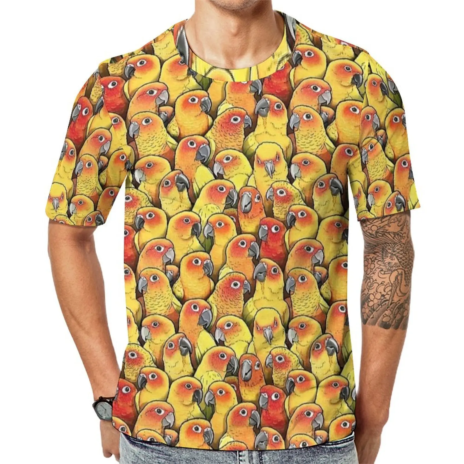 Summer T-Shirt Sun Conure Parrots Print T Shirts  Streetwear Harajuku Tee Shirt For Men Short Sleeve Design Oversize Clothes
