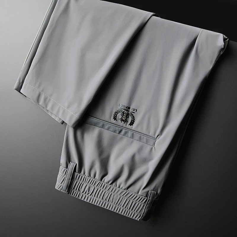 Men's Casual Loose Straight Leg Silk Ice Thin Summer Long Trousers Faionable Urban Sle Low Waist Long Pants Youth Faion