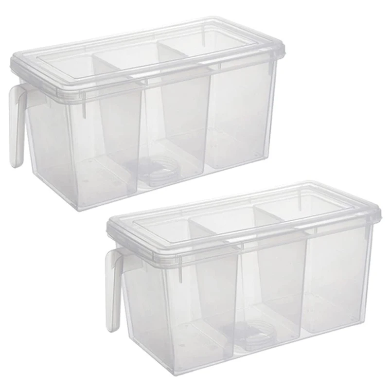 2 Pcs Plastic Storage Container Square Handle Food Storage Box with Lid Suitable for Refrigerator Cabinet Table Top