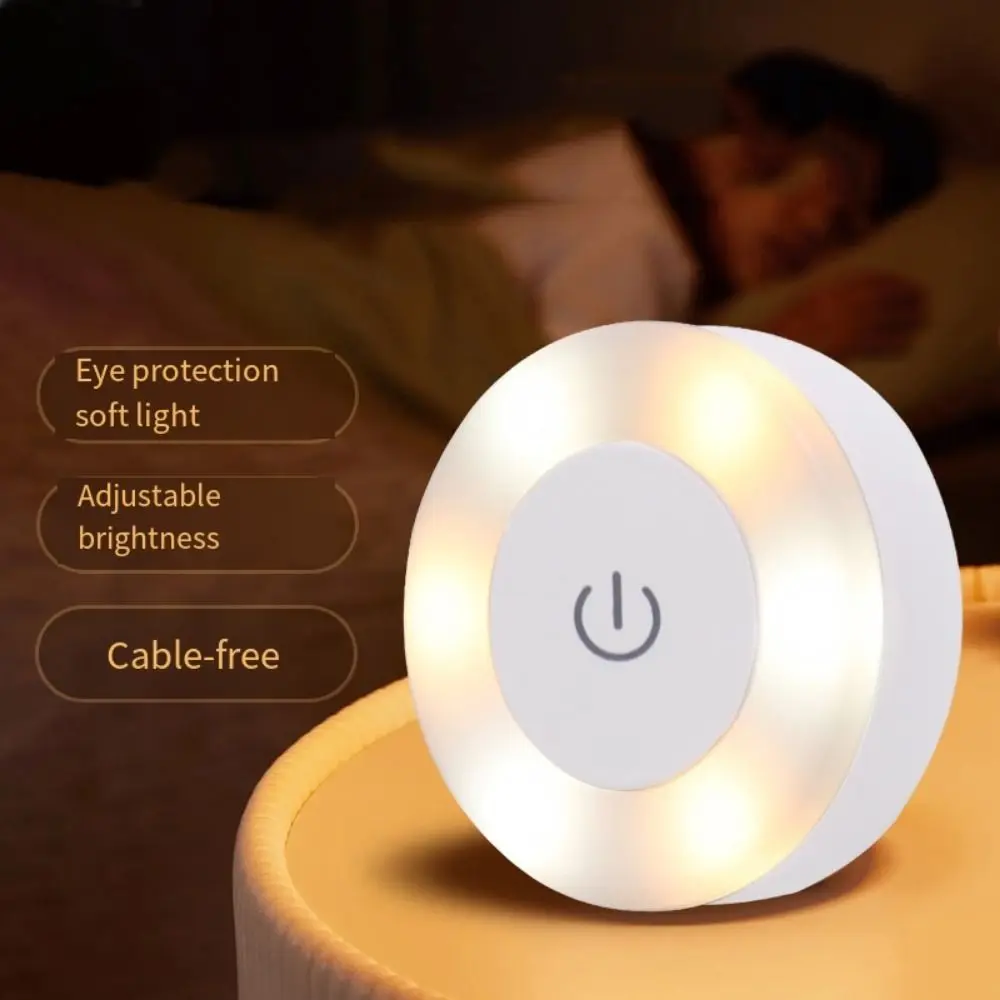 

Portable 3 Modes Night Lights USB Rechargeable Long-Lasting LED Tap Light Round Energy Saving Wall Light Bedroom