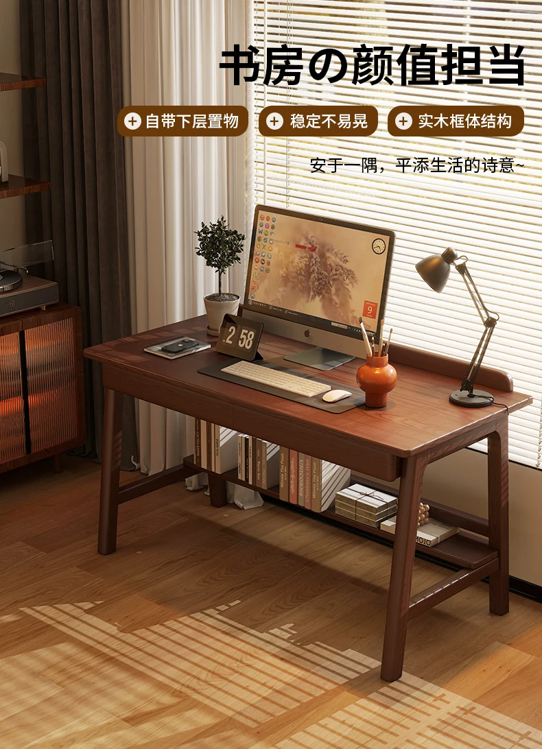 

Solid wood desk with drawers Home bedroom Office study table Simple wall computer desk Primary and secondary school