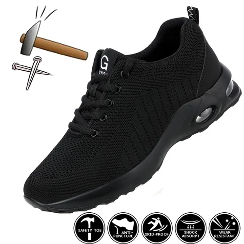 Zapatos de seguridad para el trabajo con cojín de aire para hombre, zapatillas de trabajo transpirables, zapatos con punta de acero, zapatos protectores de seguridad antipinchazos, verano