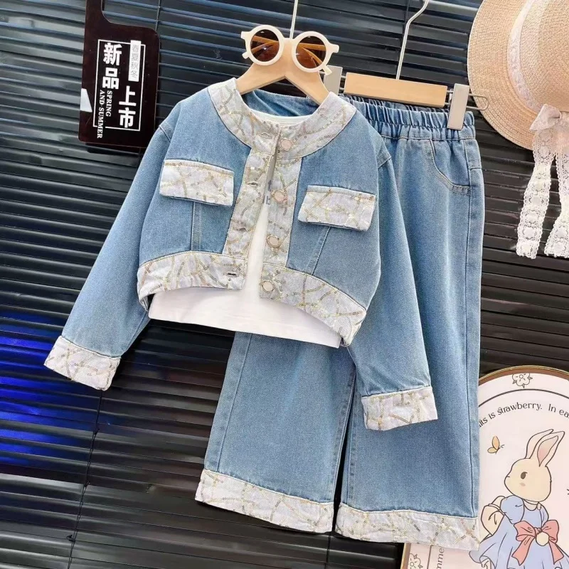 

Bear Leader Children's Clothing Spring and Autumn Girls' Set Korean Version Blue Long Sleeved Jacket Top + Pants Two-piece Set