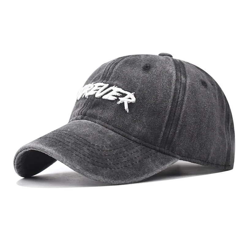 

High-Quality Washed Korean Version Forever Baseball Black Large Embroidery Sun Hat Washed Cotton Golf Dad Hat