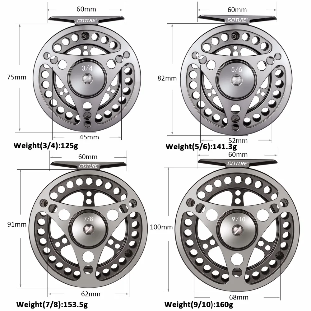 Goture Fly Fishing Reel 3/4 5/6 7/8 9/10 2+1BB Max Drag 8kg Lightweight CNC-machined Large Arbor Left/Right Fly Reel+Spare Spool