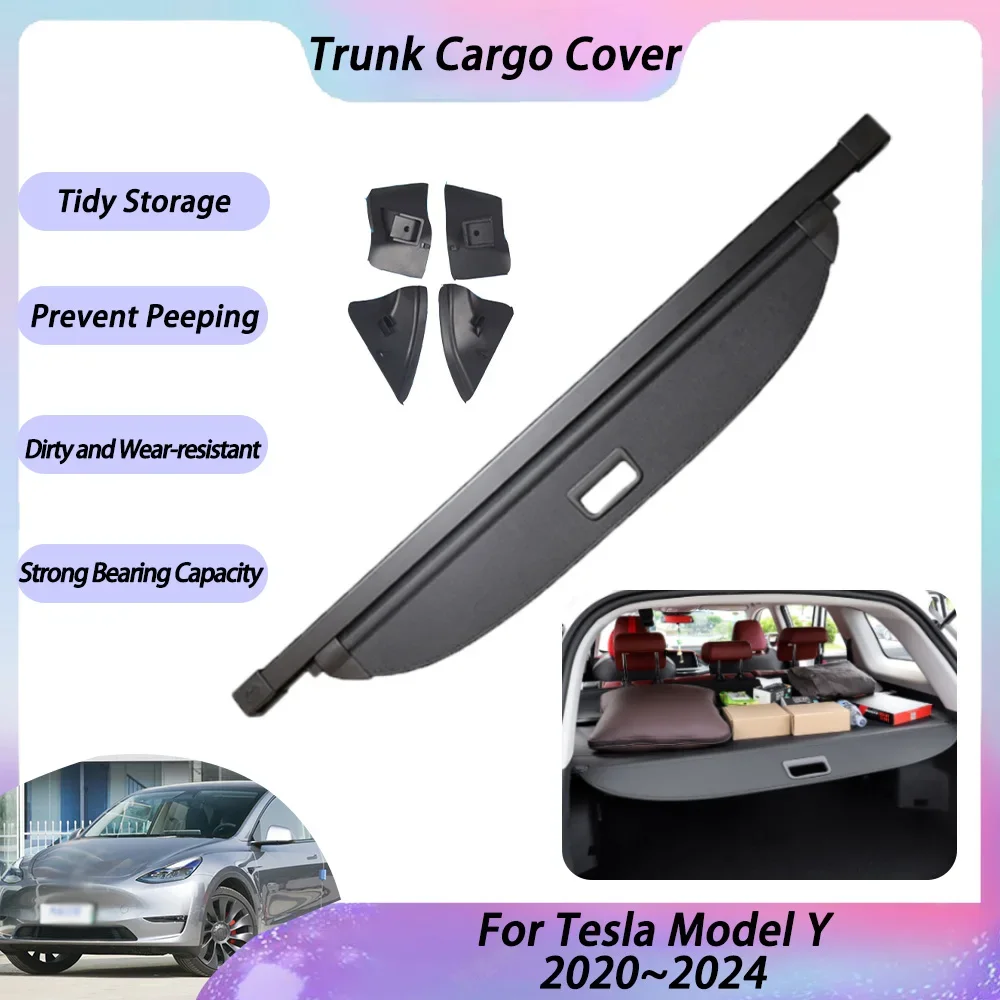 Car Trunk Cargo Cover For Tesla Model Y 2020 2021 2022 2023 2024 Rear Racks Curtain Tray Security Pad Shielding Shade Accessorie