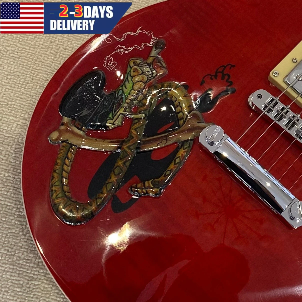 Best Sellers Red Cut Corner Design Electric Guitar Mahogani Body with Snake Print Fingerboard Body Quality Assurance