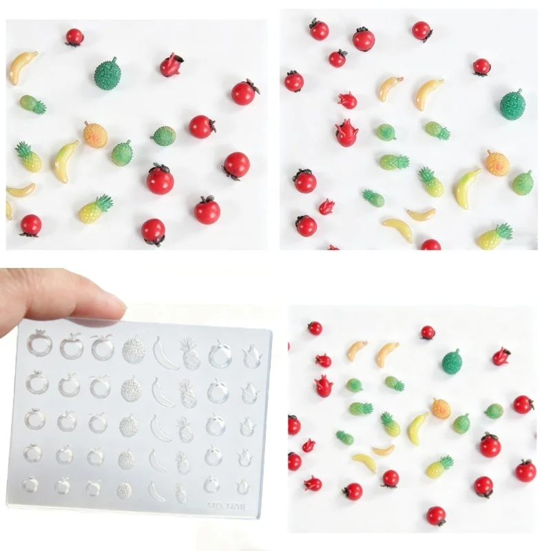 Mini Fruit Silicone Resin Mold DIY Pineapple Banana Cherry Apple Pomegranate Shapes Candy Chocolate Baking Molds Nail Decoration