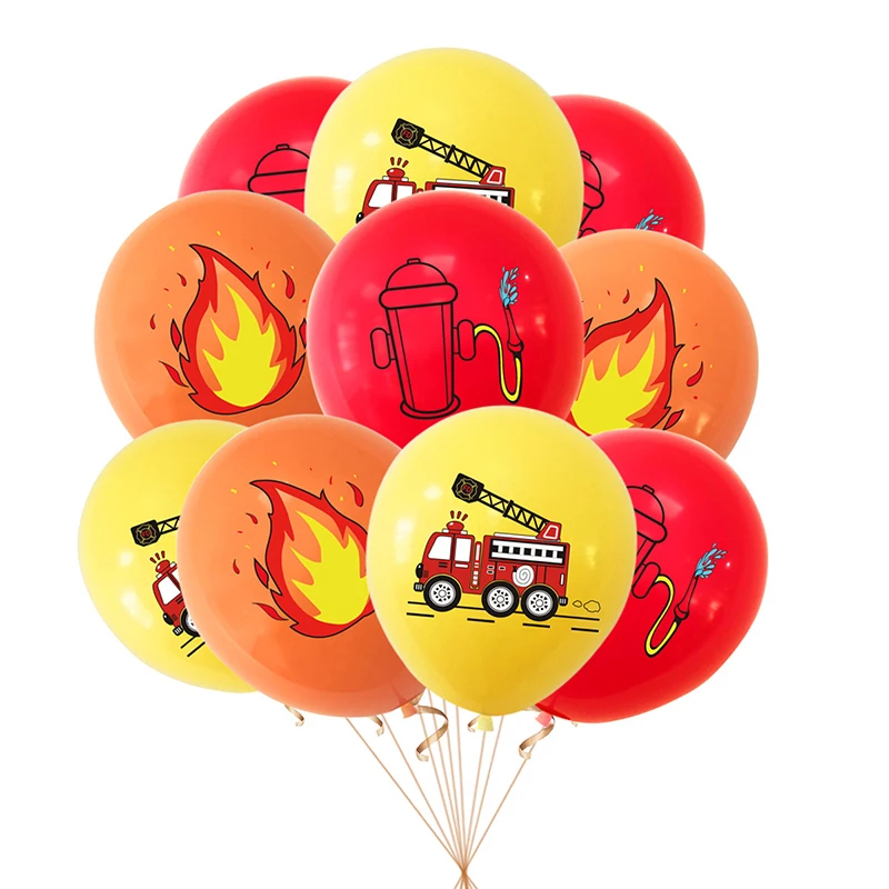 10Pcs Fire Theme Party Balloons 12Inch Latex Balloon Set Baby Shower Fireman Firefighter Kids Birthday Party Decoration Supplies